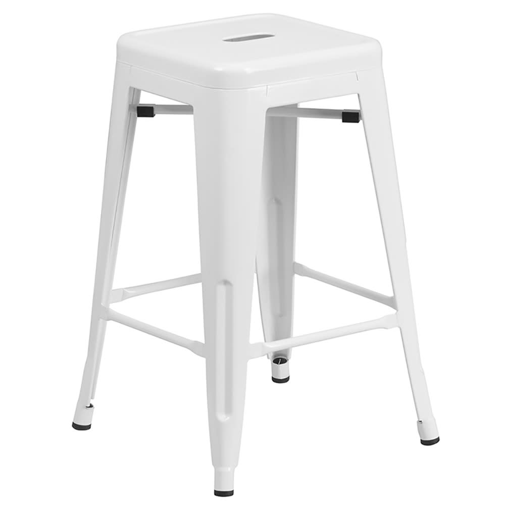 916-CH3132024WH Counter Height Backless Bar Stool w/ Metal Seat, White