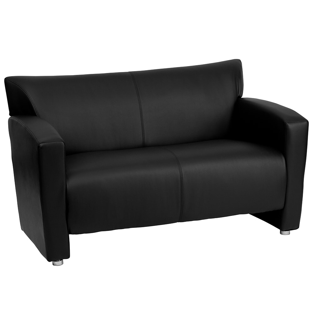 916-2222BK Reception Loveseat w/ Black LeatherSoft Upholstery, Brushed Aluminum Feet