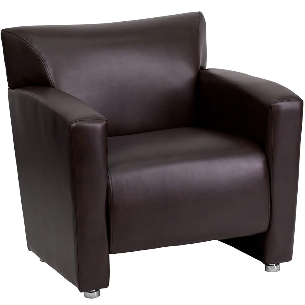 916-2221BN Reception Arm Chair - Brown LeatherSoft Upholstery, Aluminum Feet
