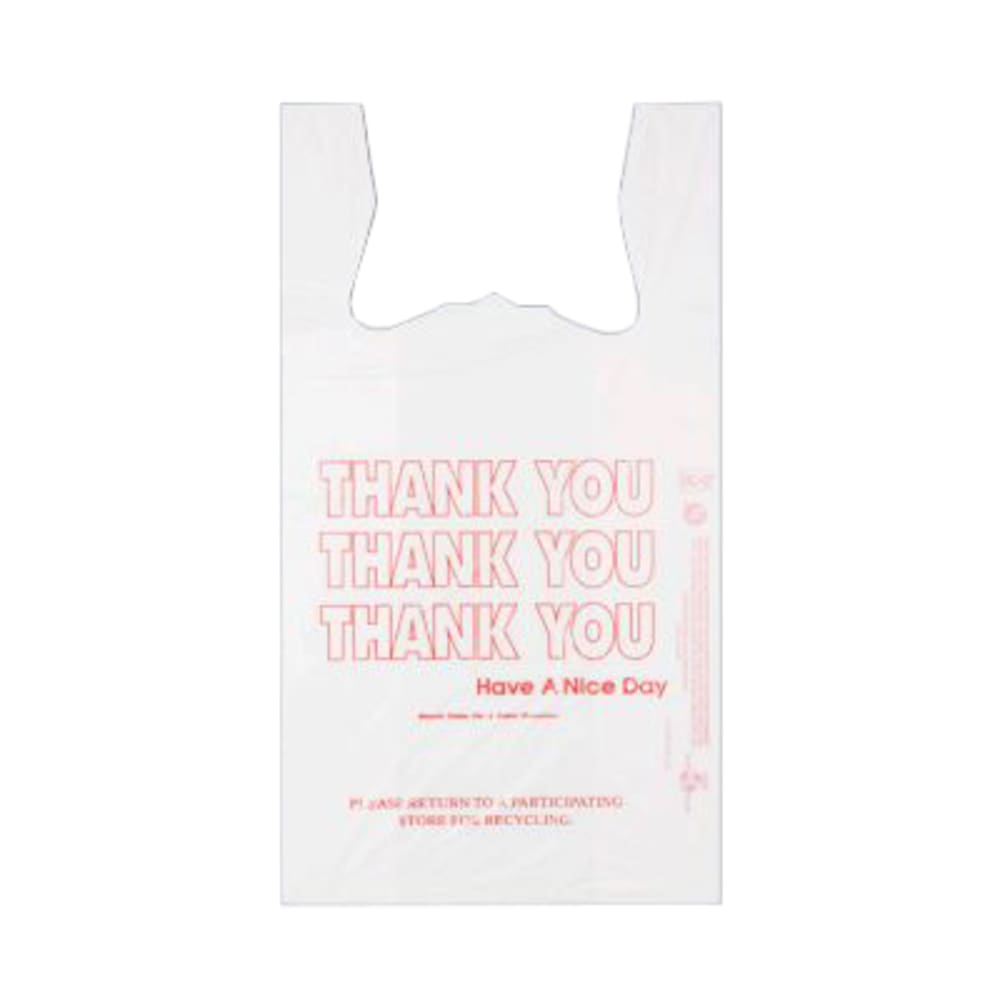 Pitt Plastics 1367-2099 "Thank You" T Shirt Bag - 11.5" x 22", White