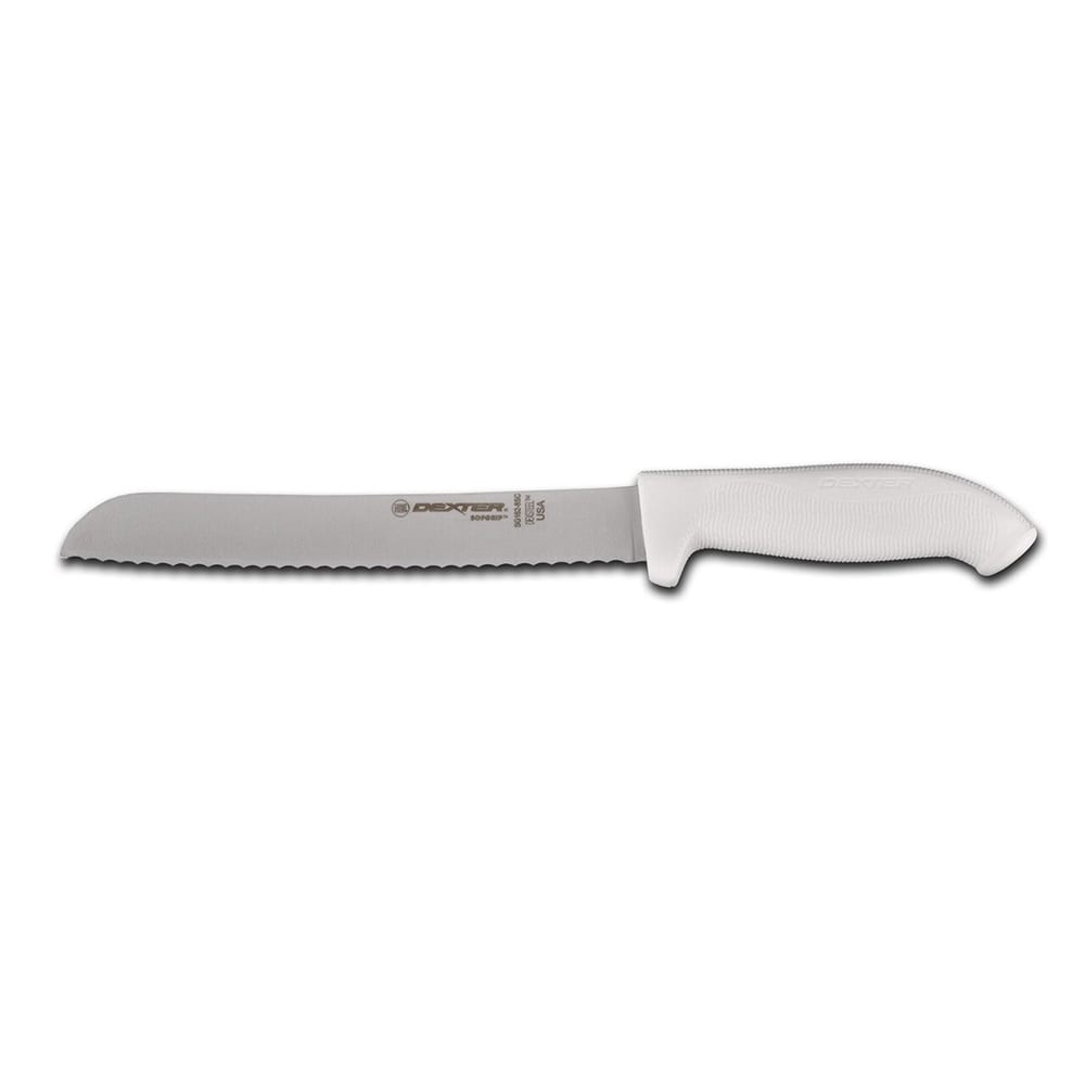 Dexter Russell SG162-8SC-PCP 8" Bread Knife w/ Soft White Rubber Handle, Carbon Steel