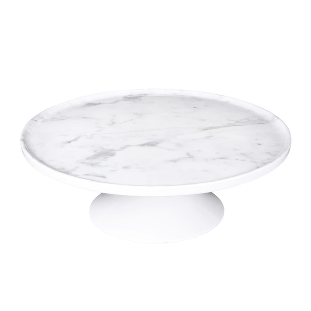 701-M12RPKTC 12" Round Sierra Plate Stand - Melamine, Faux Carrera Marble