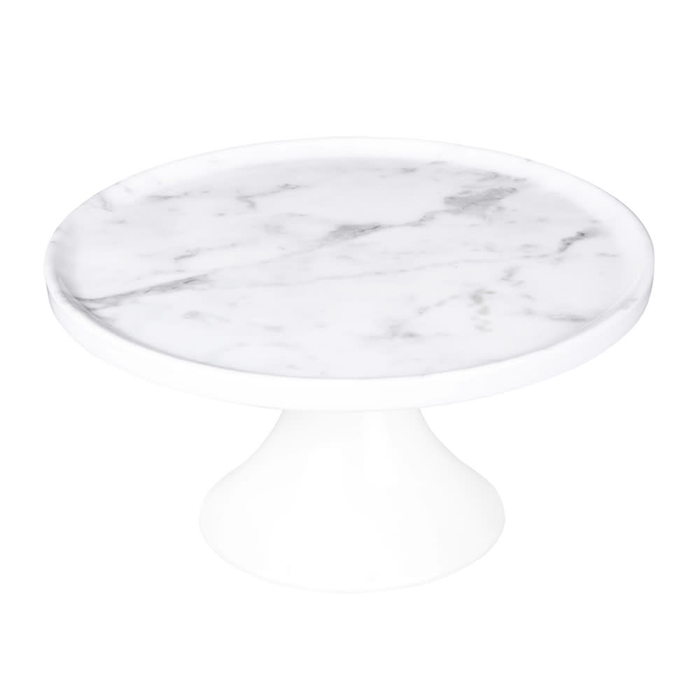701-M8RPKTC 8" Round Sierra Plate Stand - Melamine, Faux Carrera Marble
