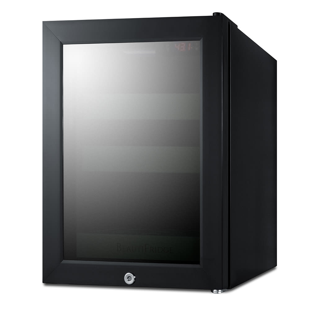 162-LX114LGT1 13 3/4"W BeautiFridge Cosmetics Refrigerator w/ Mirror Tinted Glass Door - Bla...