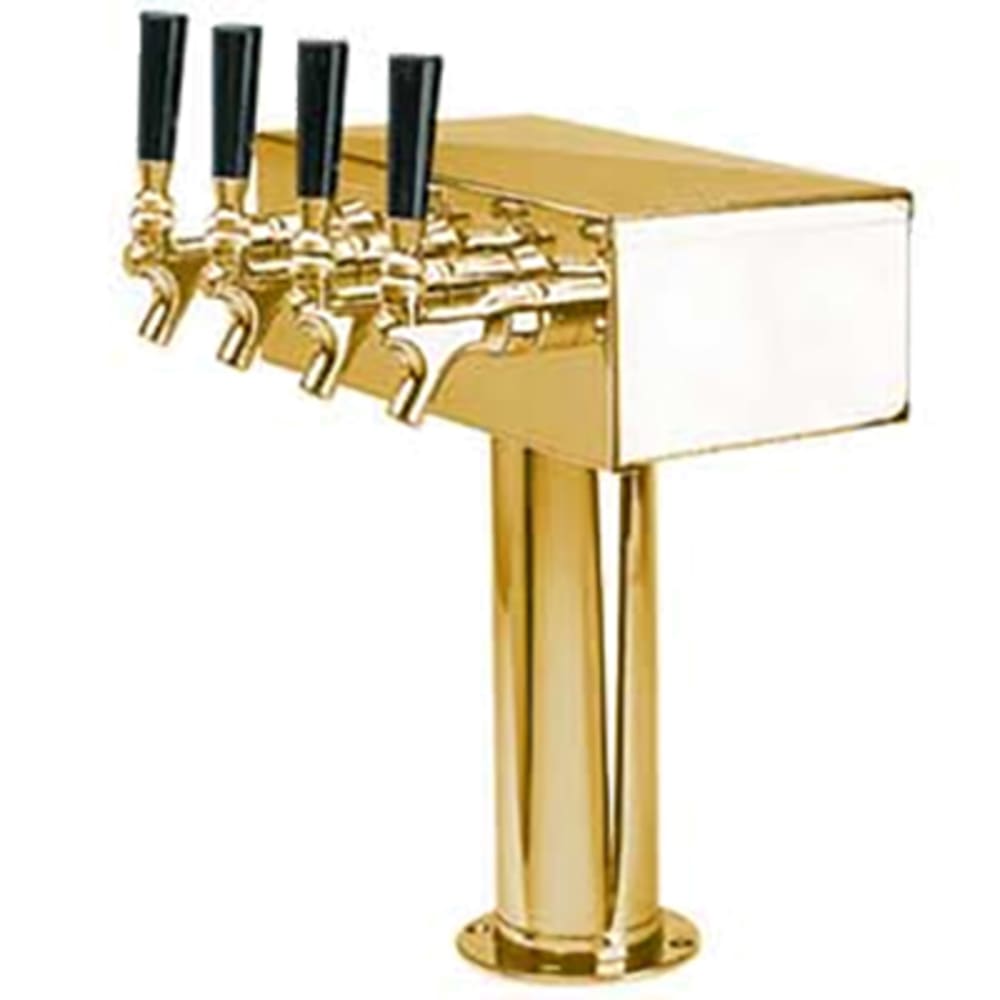 Micro Matic D7744PVD Countertop T Style Draft Beer Tower w/ (4) Faucets - Air Cooled, Brass