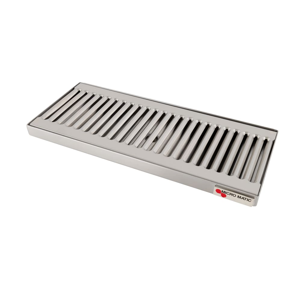 Micro Matic DP-120D Surface Mount Drip Tray Trough w/ 5/8" Drain & Louvered Screen - 12"W x 5"D, Stainless Steel