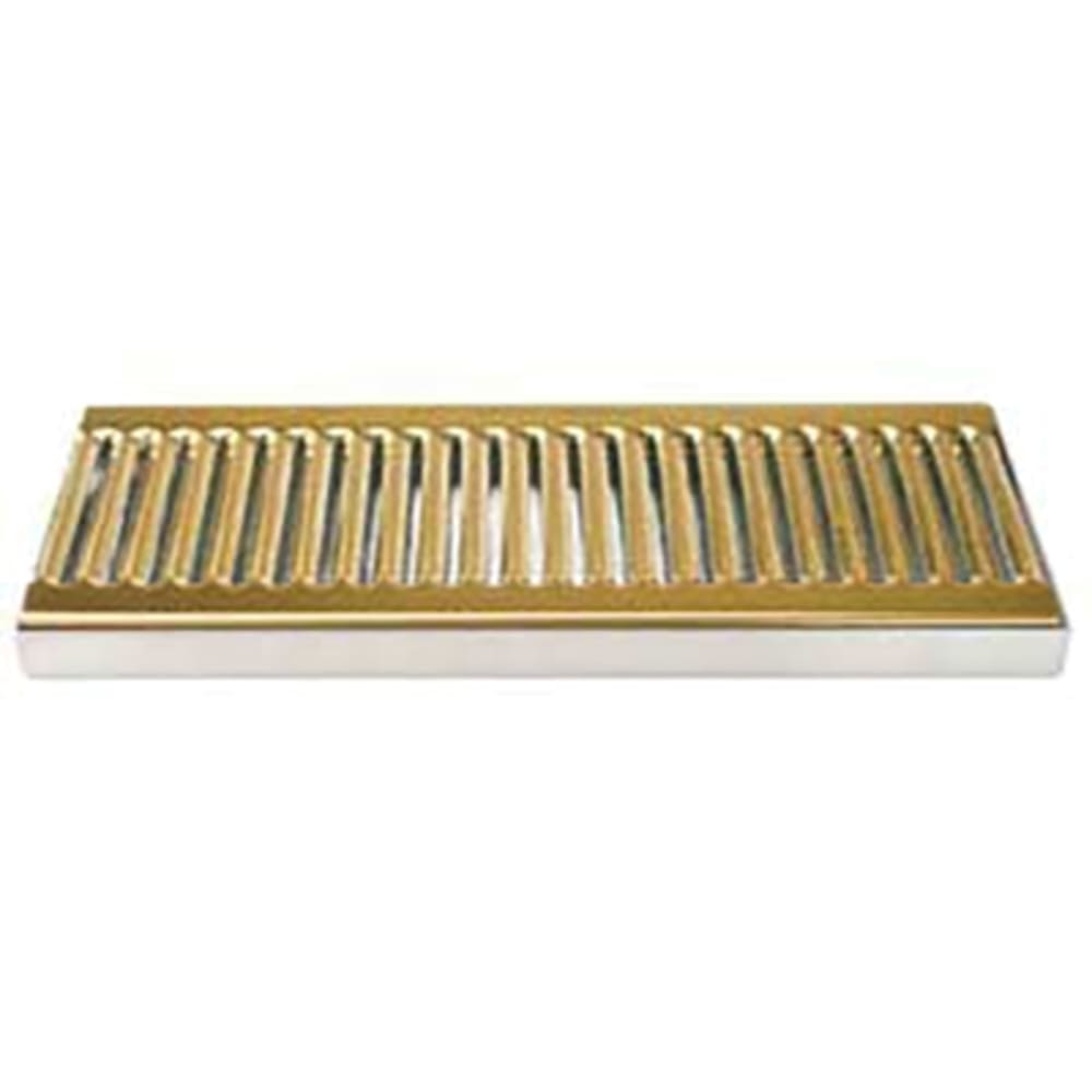 Micro Matic DP-120DSSPVD Surface Mount Drip Tray Trough w/ 5/8" Drain - 12"W x 5"D, Stainless w/ Brass Screen