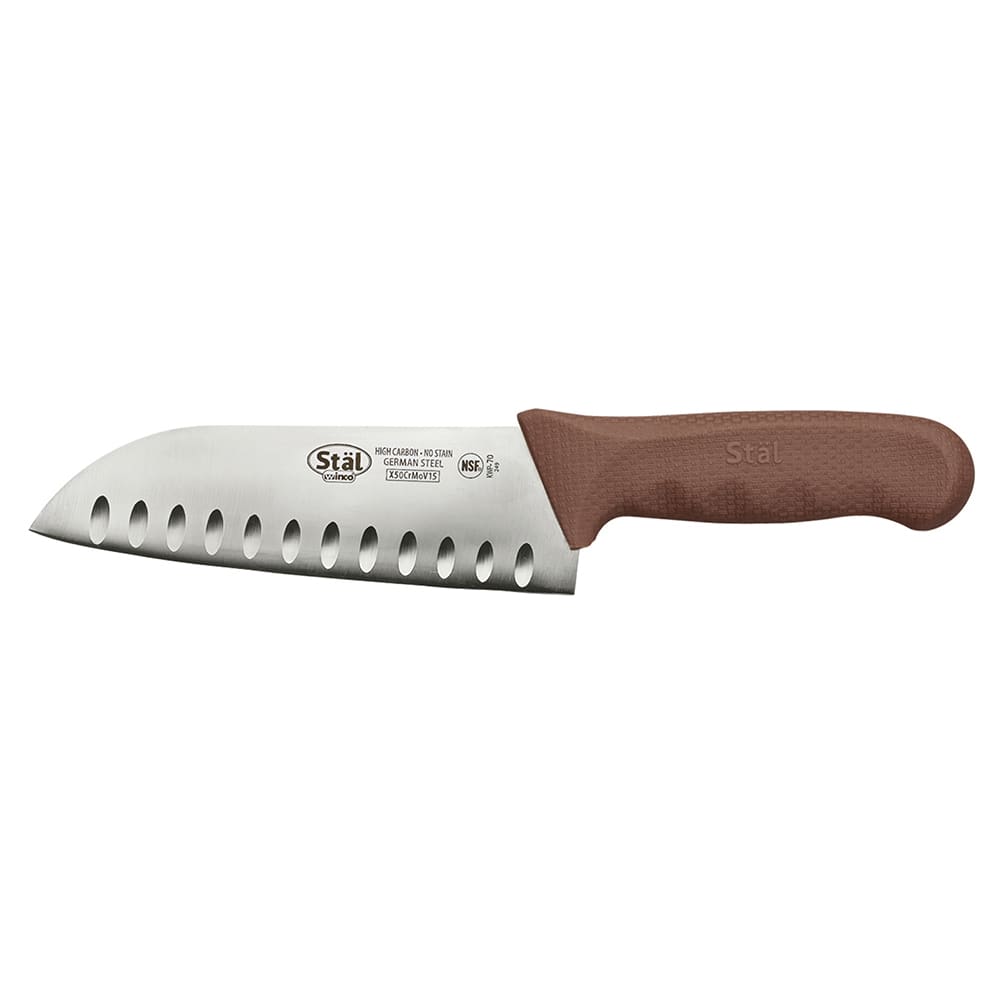 080-KWP70N 7" Santoku Knife w/ High Carbon Steel Blade & Brown Poly Handle