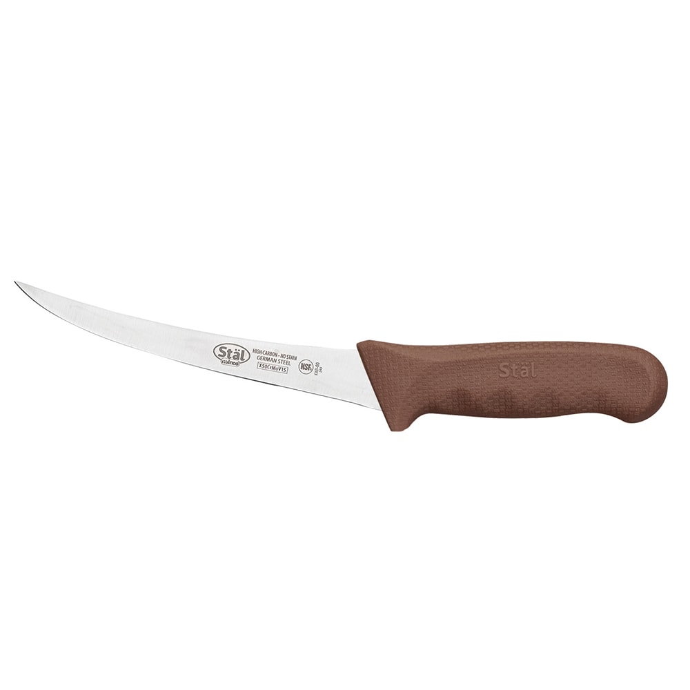 080-KWP60N 6" Curved Boning Knife w/ Flexible High Carbon Steel Blade & Brown Poly Handl...