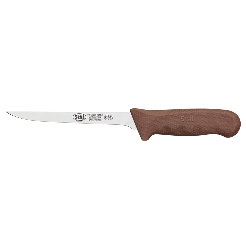 Winco KWP-61N 6" Narrow Boning Knife w/ Stiff High Carbon Steel Blade & Brown Poly Handle