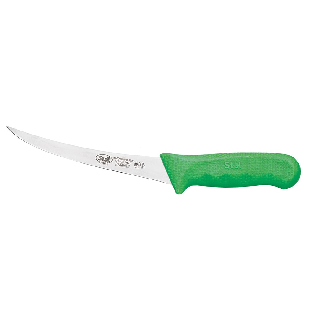 080-KWP60G 6" Curved Boning Knife w/ Flexible High Carbon Steel Blade & Green Poly Handl...