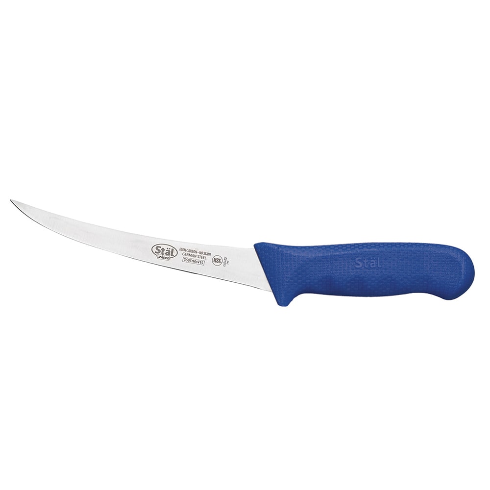 080-KWP60U 6" Curved Boning Knife w/ Flexible High Carbon Steel Blade & Blue Poly Handle