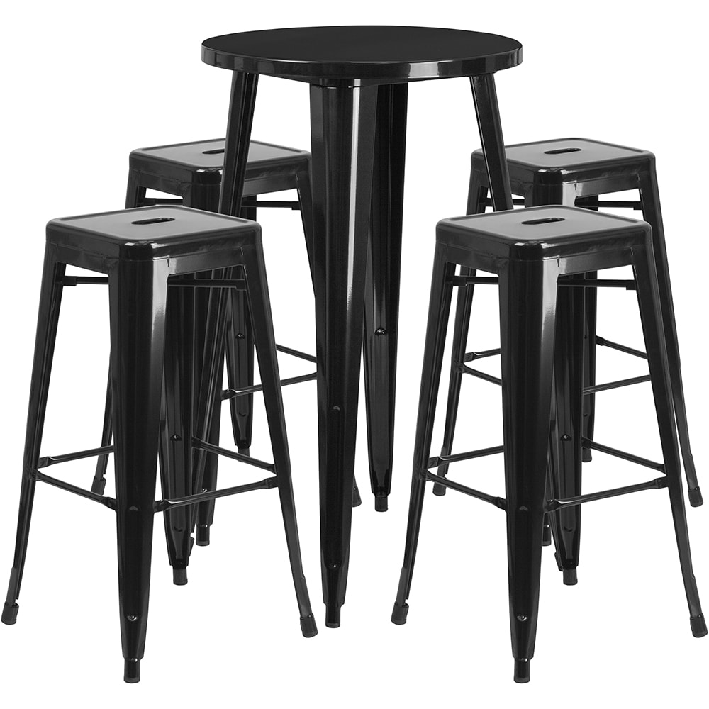 916-CH51080BH430SSBK 24" Square Bar Height Table w/ (4) Bar Stool Set - Black Steel Top, Ste...