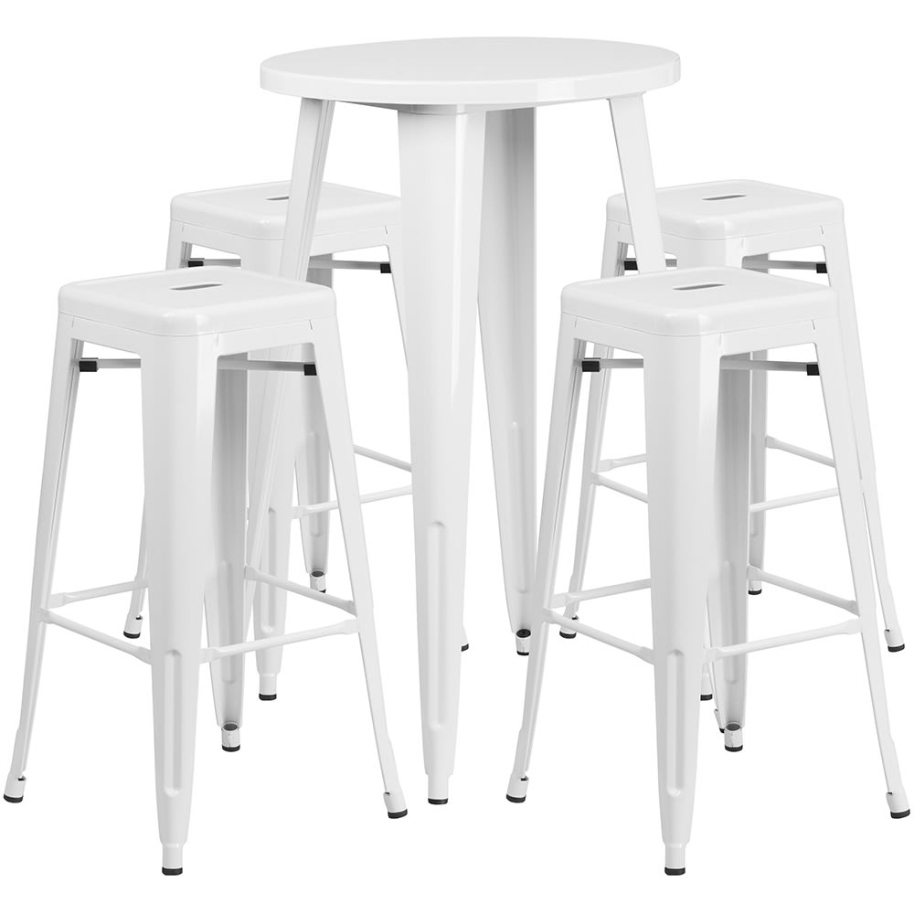 916-CH51080BH430SSWH 24" Square Bar Height Table w/ (4) Bar Stool Set - White Steel Top, Ste...