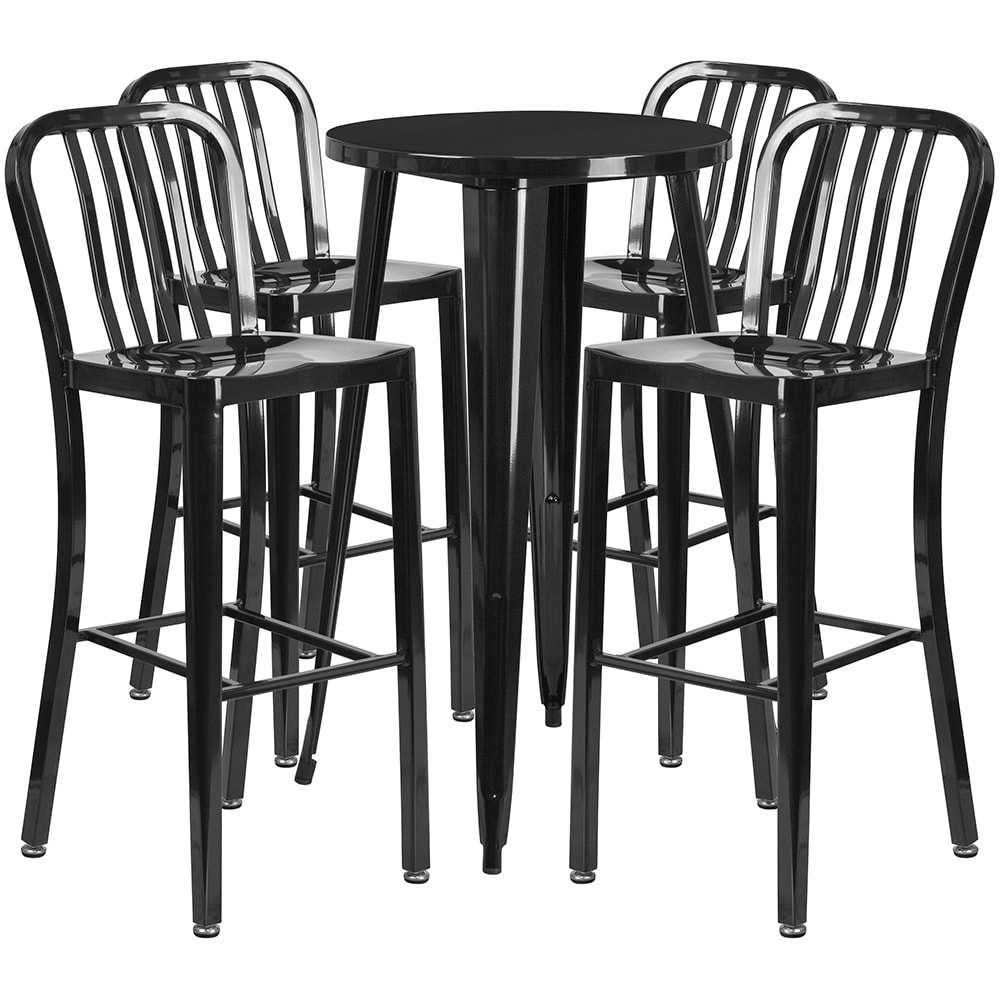 916-CH51080BH430VBK 24" Square Bar Height Table w/ (4) Bar Stool Set - Black Steel Top, Stee...