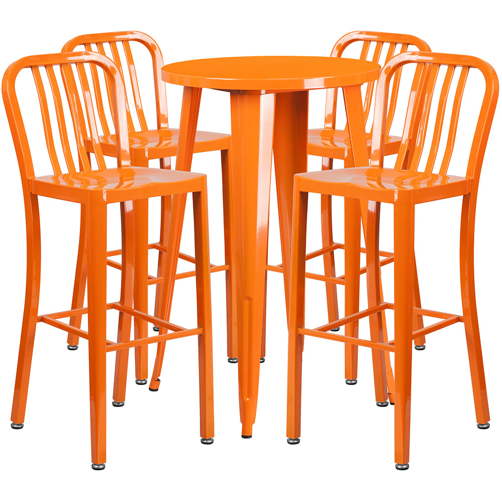 916-CH51080BH430VOR 24" Square Bar Height Table w/ (4) Bar Stool Set - Orange Steel Top, Ste...
