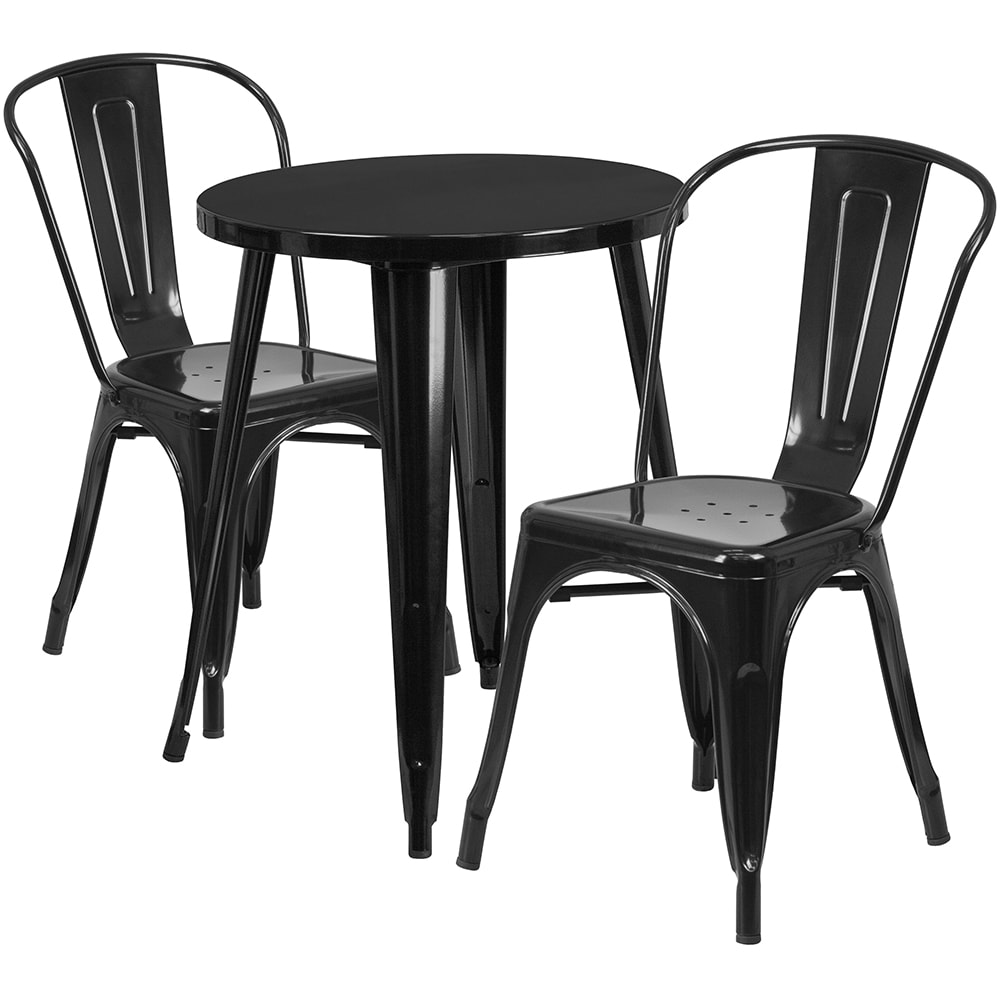 916-CH51080TH218CBK 24" Round Table & (2) Café Chair Set - Metal, Black