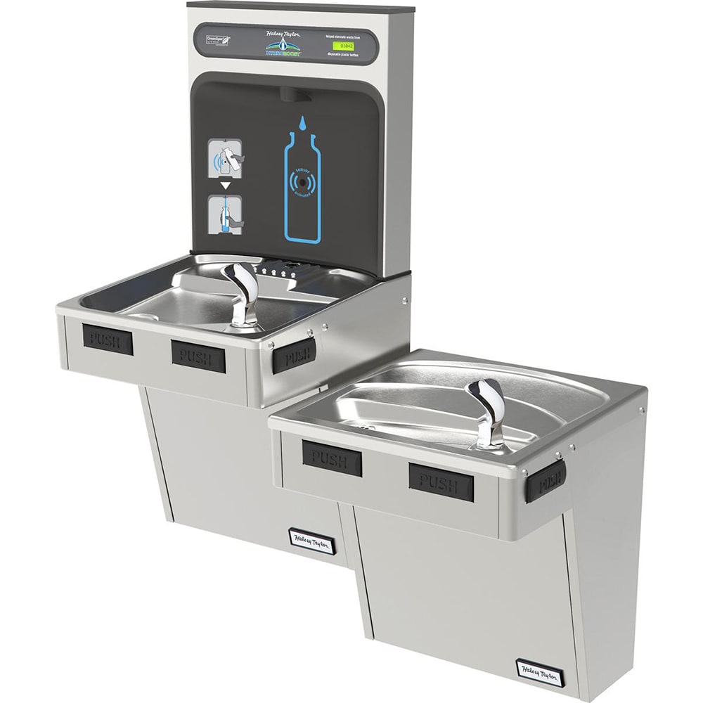Halsey Taylor HTHB-HACG8BLSS-NF Wall Mount Bi Level Drinking Fountains w/ Bottle Filler - Refrigerated, Non Filtered