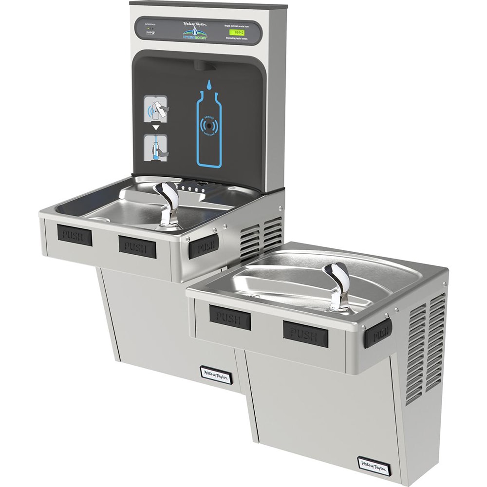 Halsey Taylor HTHB-HACG8BLSS-WF Wall Mount Bi Level Drinking Fountains w/ Bottle Filler - Refrigerated, Filtered