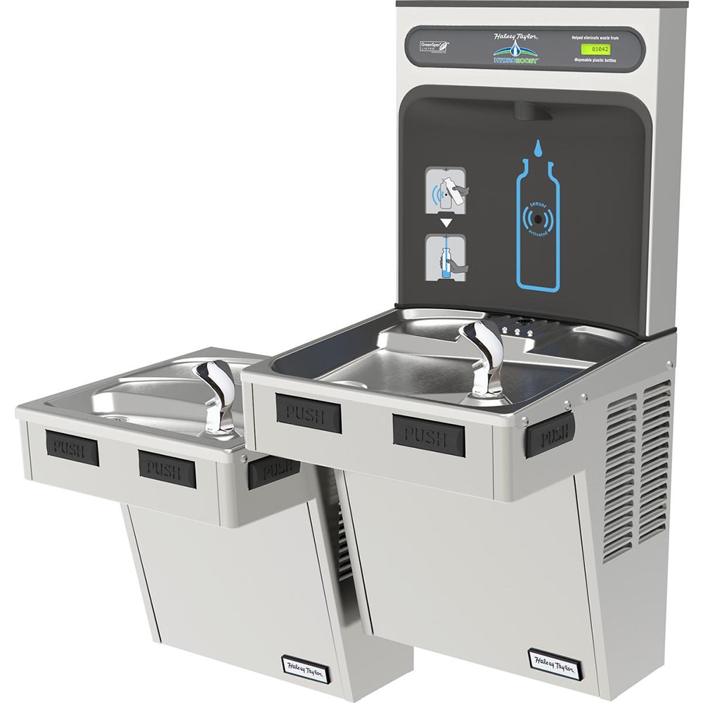 Halsey Taylor HTHB-HAC8BLRSS-NF Wall Mount Bi Level Drinking Fountains w/ Bottle Filler - Refrigerated, Non Filtered