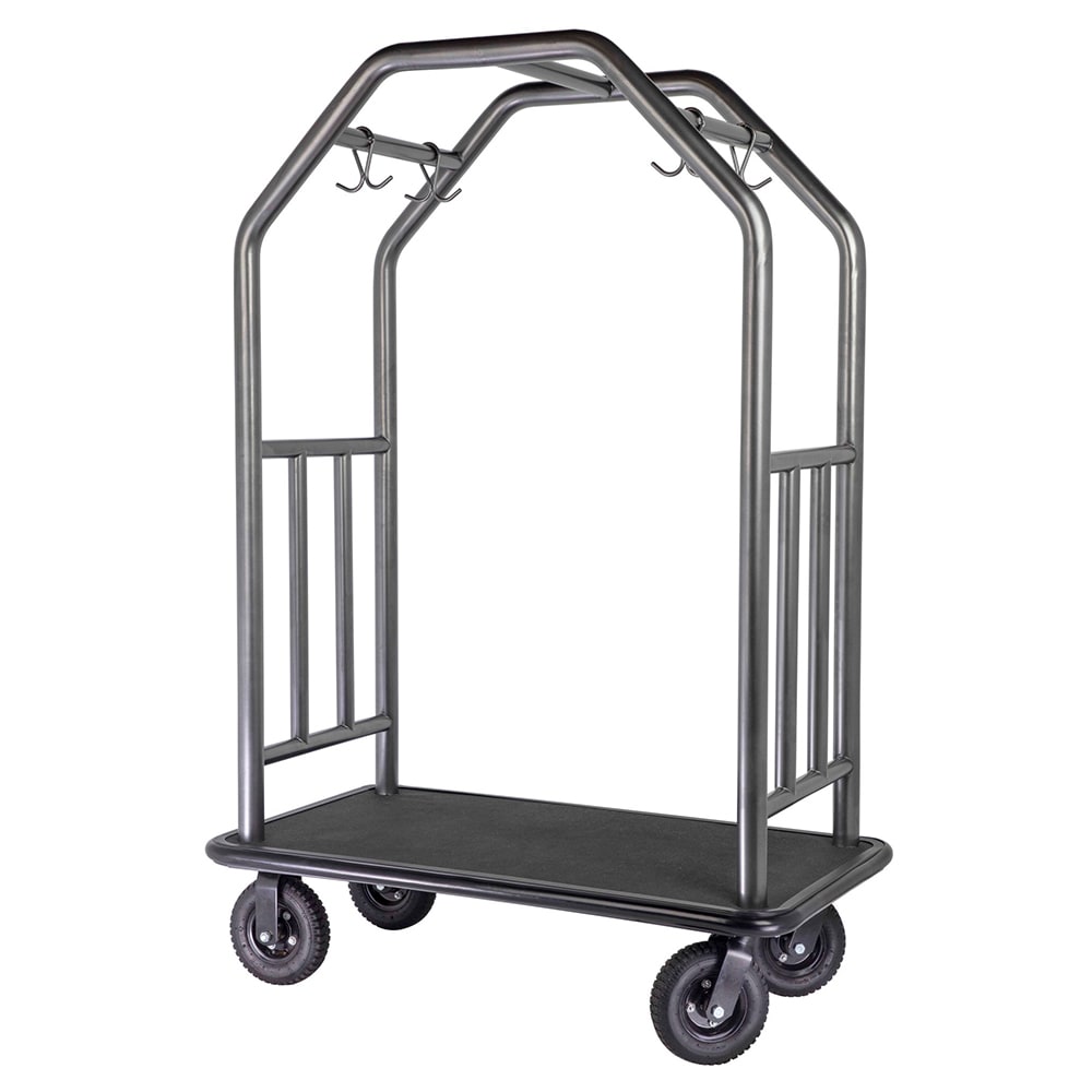 607-CCRDBL01 Coastal Estate Bellman's Cart w/ Black Rubber Mat - 27"W x 48"L x 71&...