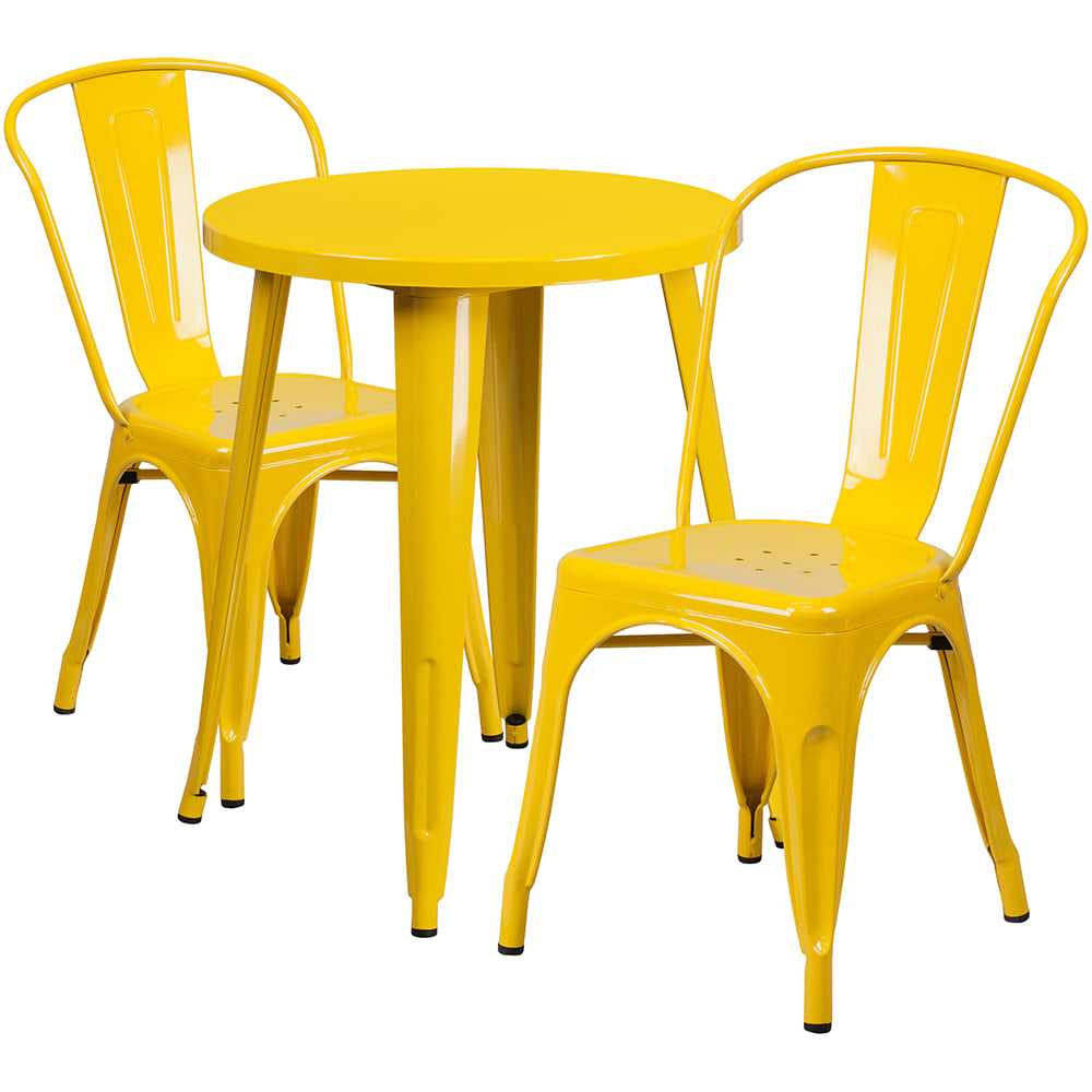 Flash Furniture CH-51080TH-2-18CAFE-YL-GG 24" Round Table & (2) Café Chair Set - Metal, Yellow