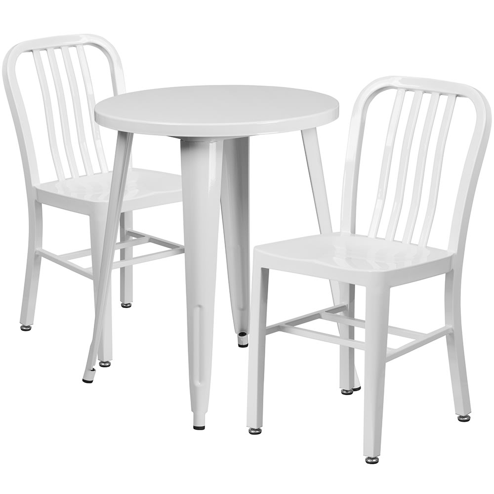 916-CH51080TH218VWH 24" Round Table & (2) Chair Set - Metal, White