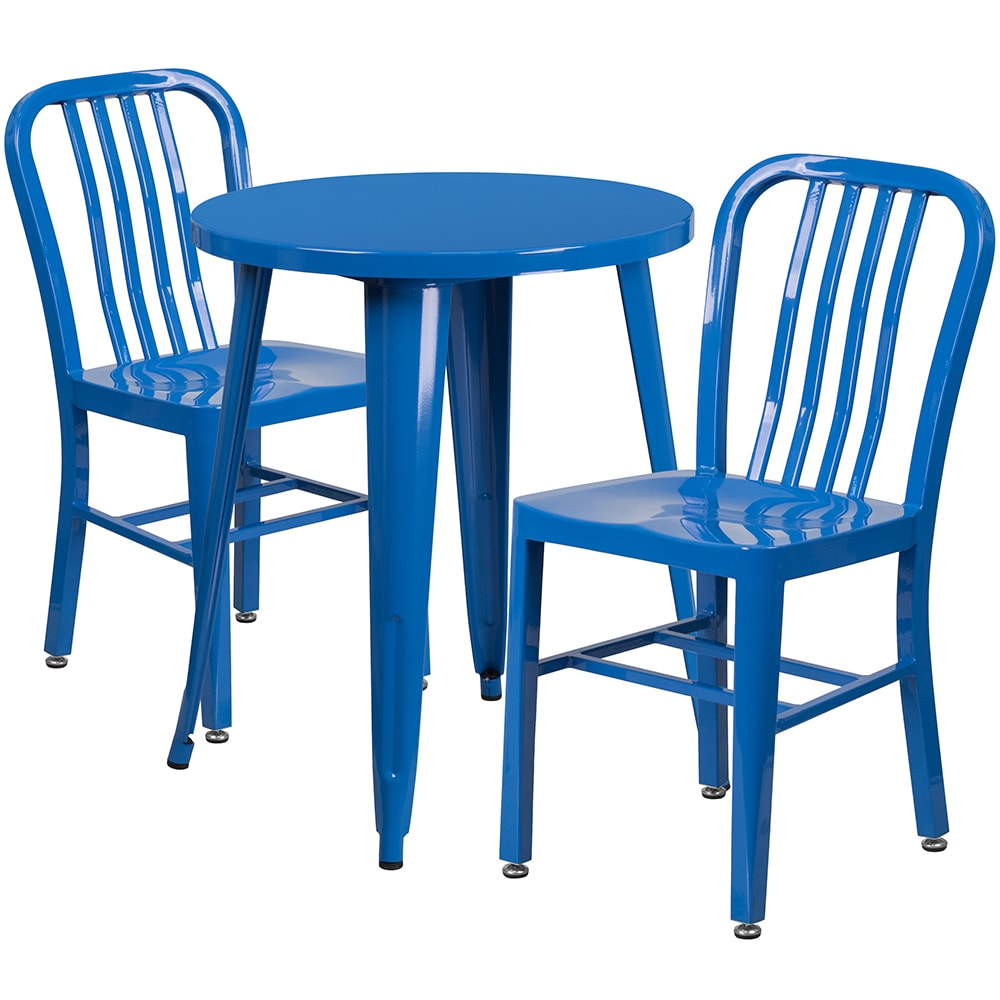 916-CH51080TH218VBL 24" Round Table & (2) Chair Set - Metal, Blue
