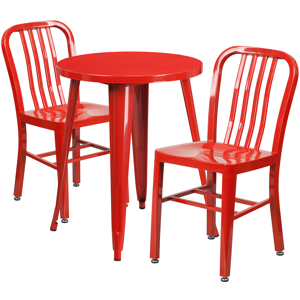 916-CH51080TH218VRED 24" Round Table & (2) Chair Set - Metal, Red