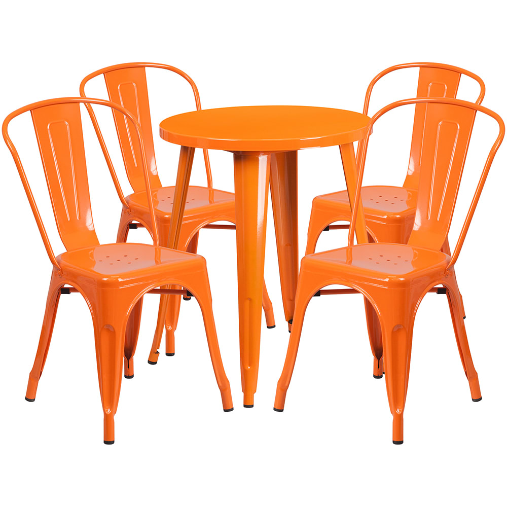 916-CH51080TH418COR 24" Round Table & (4) Café Chair Set - Metal, Orange