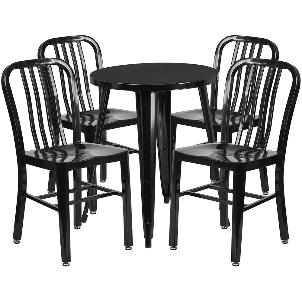 916-CH51080TH418VBK 24" Round Table & (4) Chair Set - Metal, Black