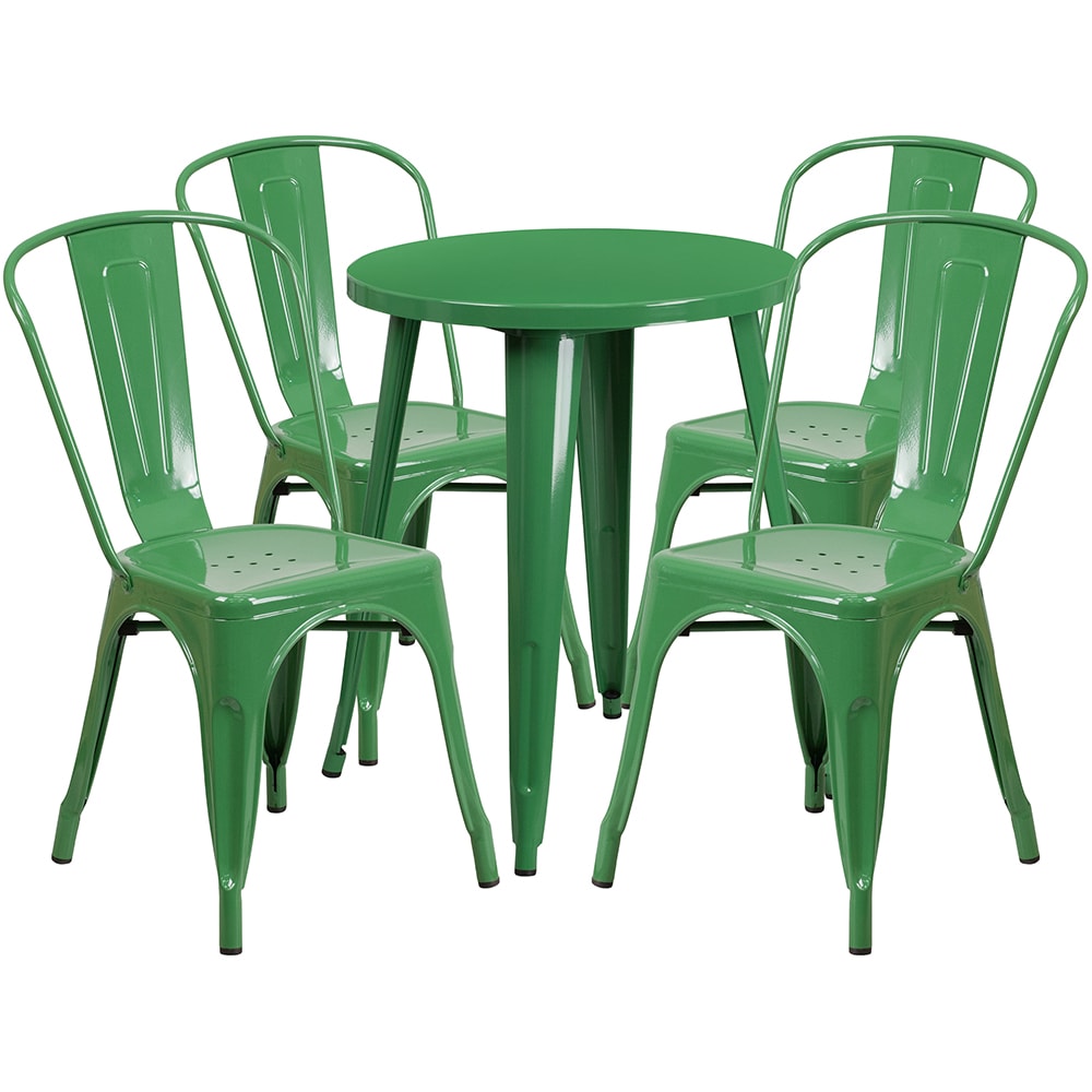 916-CH51080TH418CGN 24" Round Table & (4) Café Chair Set - Metal, Green