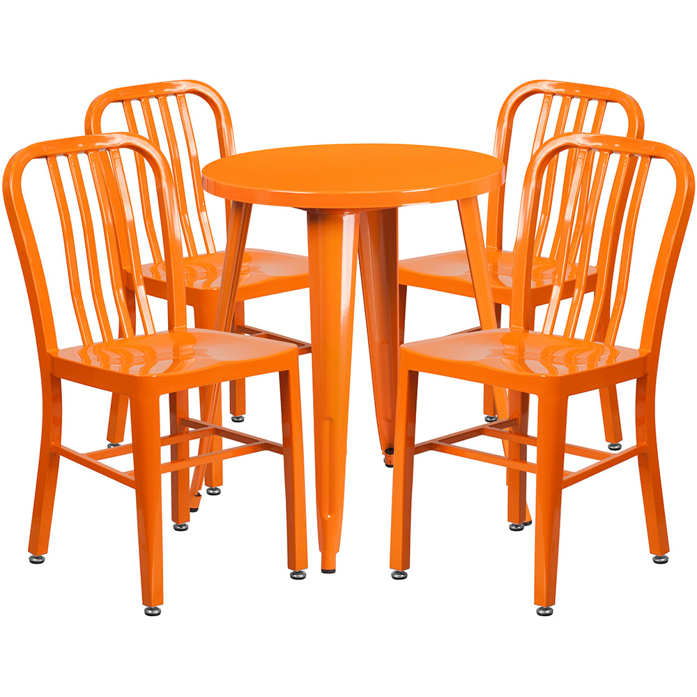 916-CH51080TH418VOR 24" Round Table & (4) Chair Set - Metal, Orange
