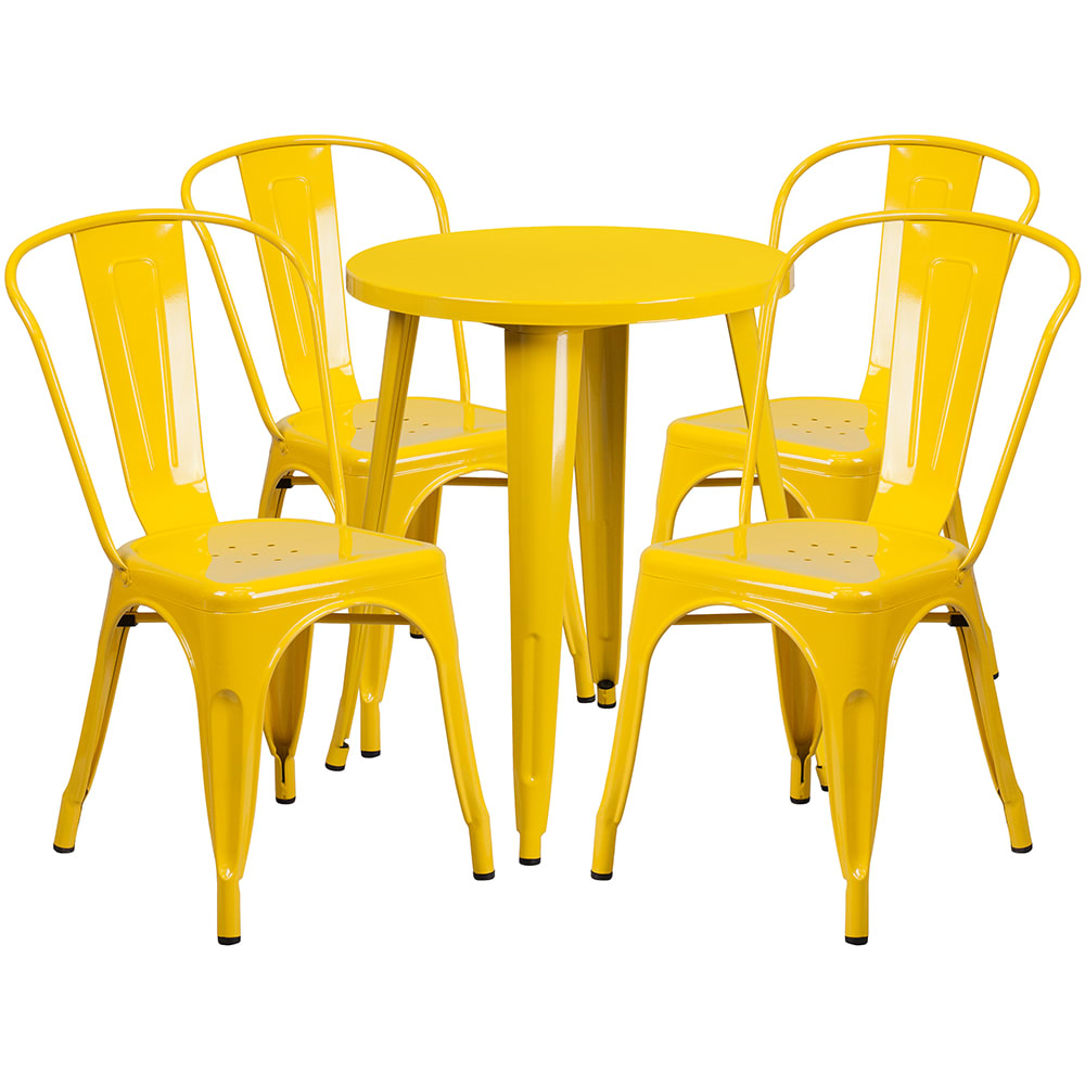916-CH51080TH418CYL 24" Round Table & (4) Café Chair Set - Metal, Yellow