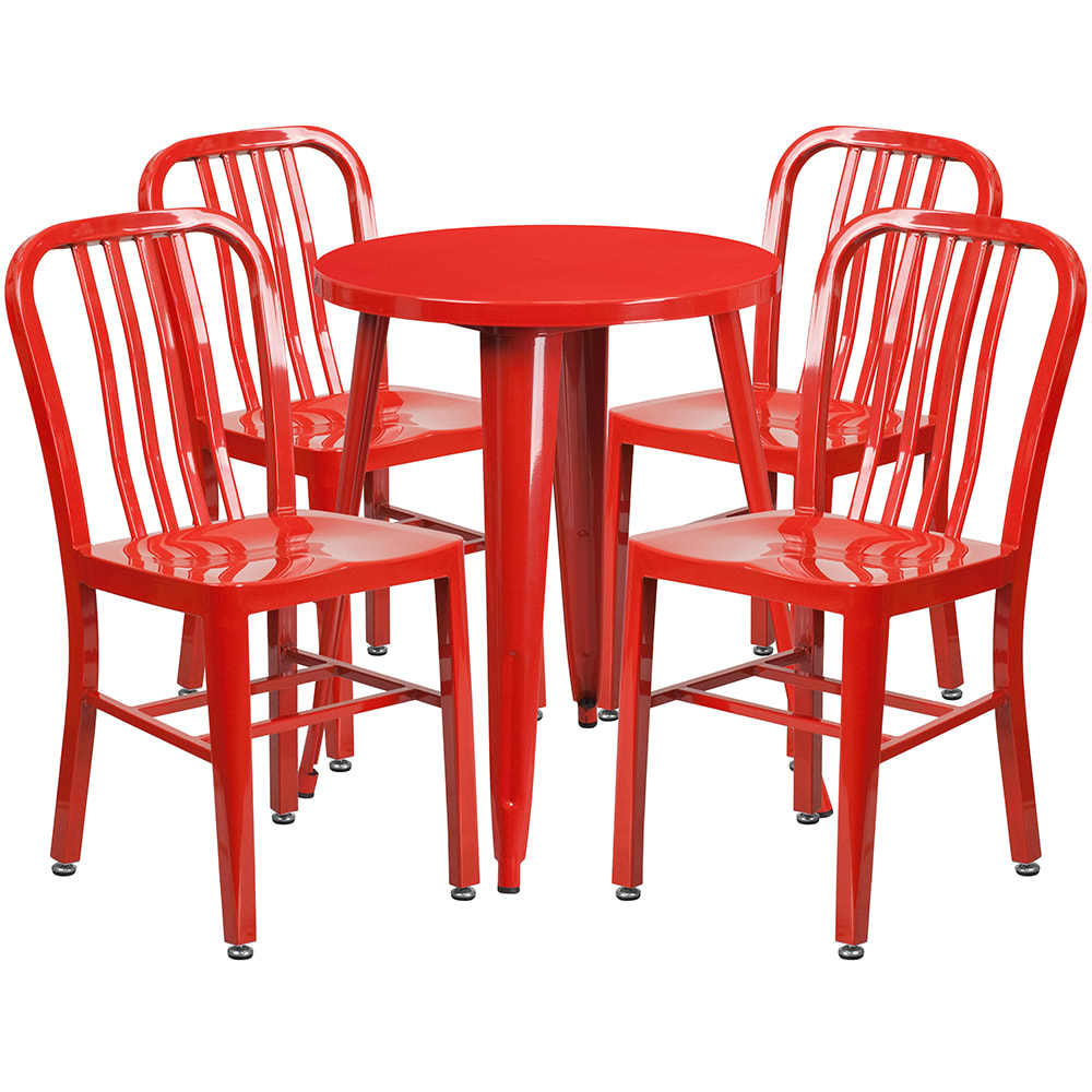 916-CH51080TH418VRED 24" Round Table & (4) Chair Set - Metal, Red