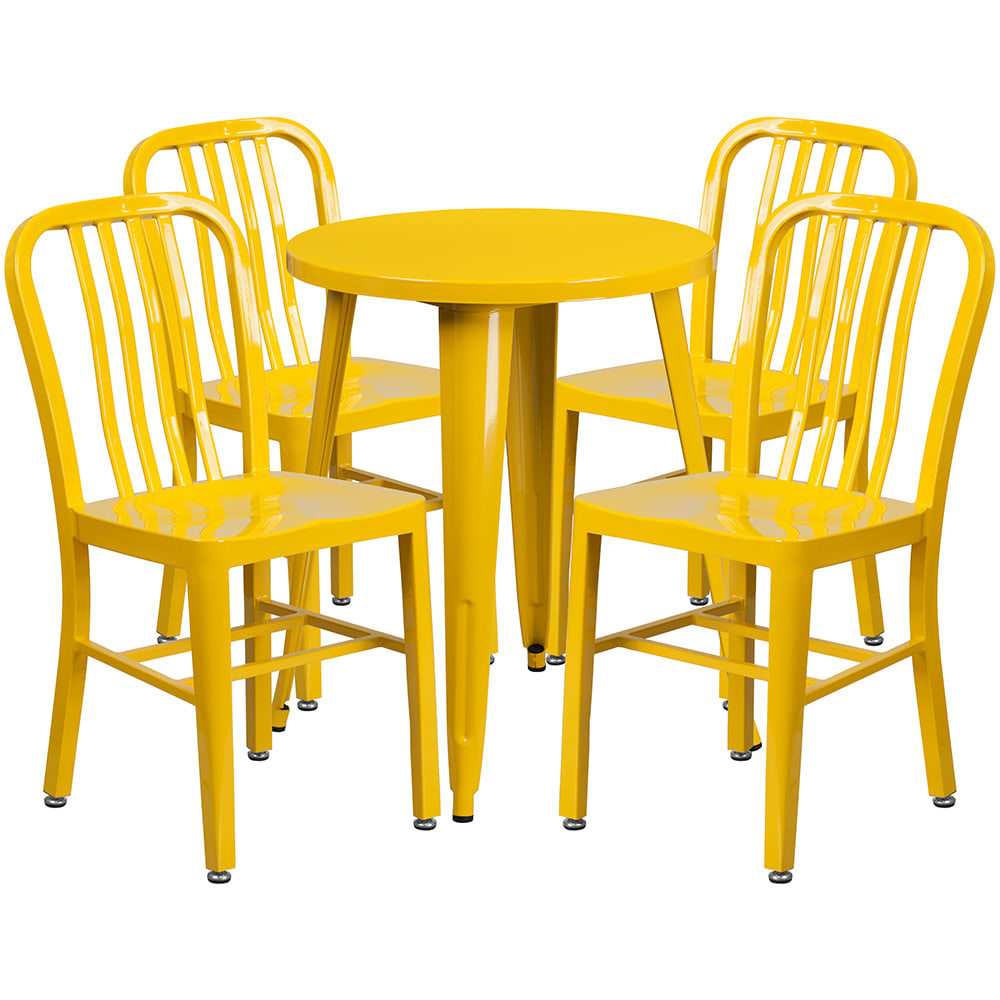 916-CH51080TH418VYL 24" Round Table & (4) Chair Set - Metal, Yellow