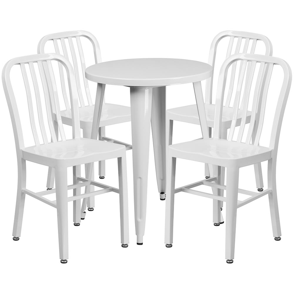 916-CH51080TH418VWH 24" Round Table & (4) Chair Set - Metal, White