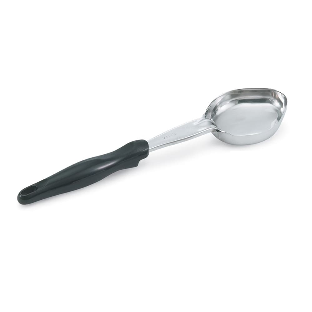 175-6412820 8 oz Oval Solid Spoodle - Black Nylon Handle, Heavy-Duty, Stainless Steel