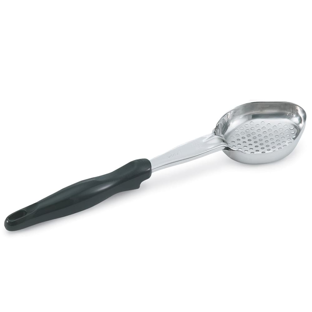 175-6422820 8 oz Oval Perforated Spoodle - Black Nylon Handle, Heavy-Duty, Stainless Steel
