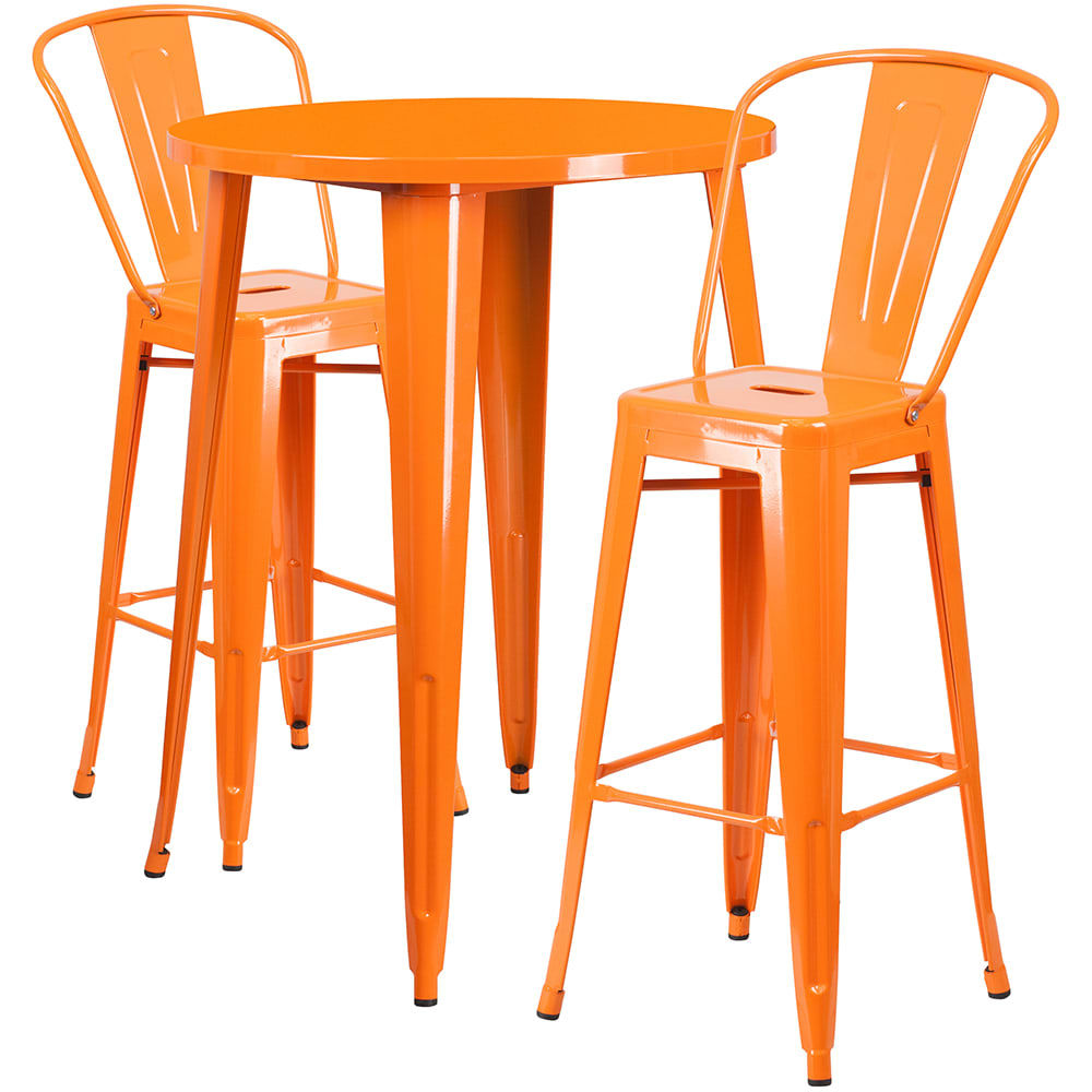 916-CH51090BH230COR 30" Round Bar Height Table w/ (2) Bar Stool Set - Orange Steel Top, Stee...