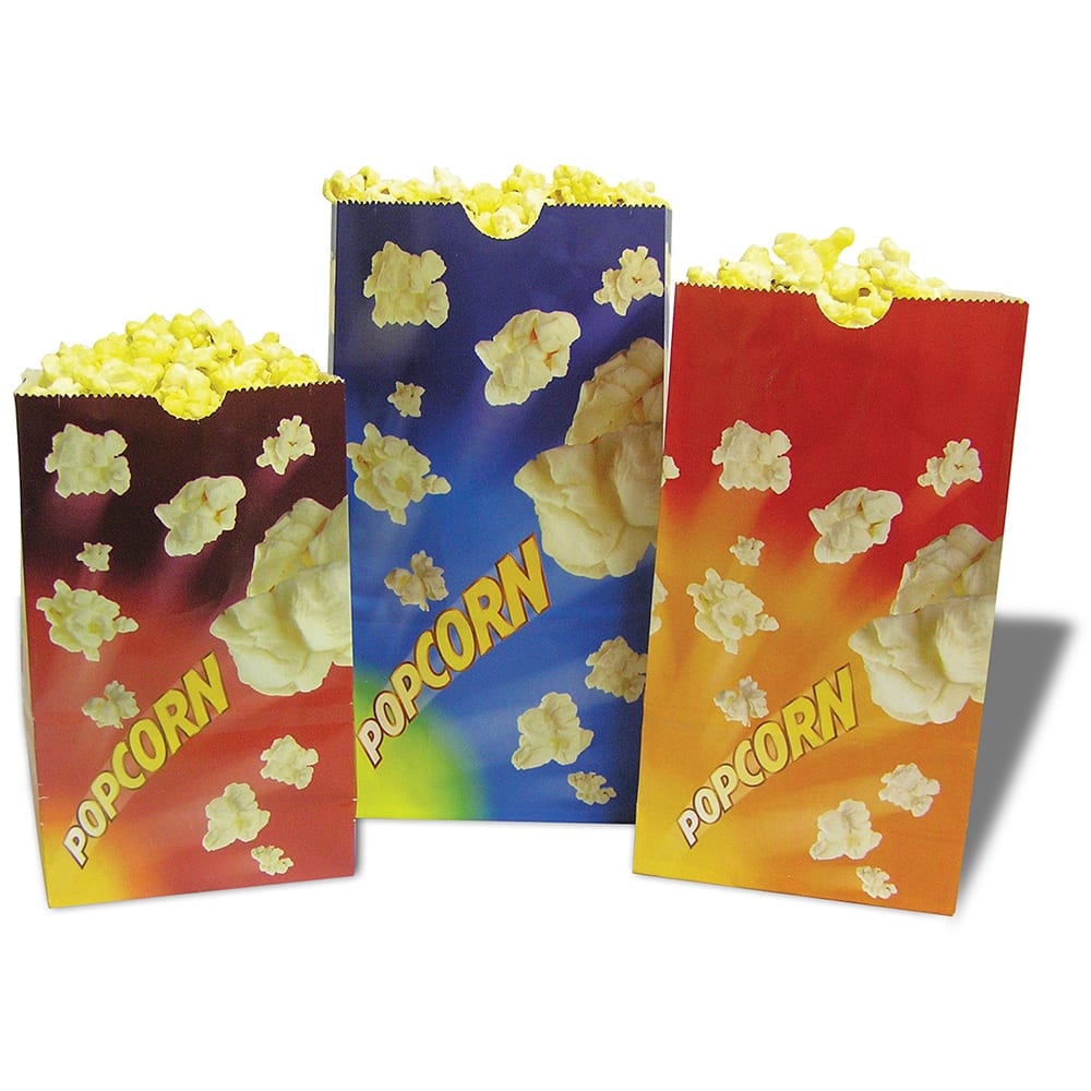 Winco 41232 32 oz Popcorn Butter Bags - 4 1/4"L x 2 1/2"W x 7"H, Red