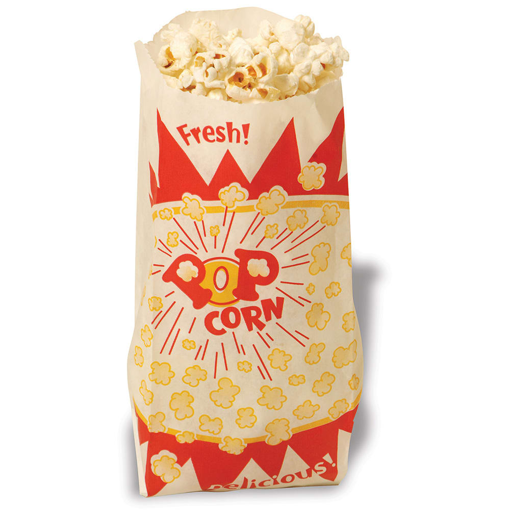 Winco 41003 2 oz Paper Popcorn Bag - 5 1/4"W x 5 1/4"D x 12"H