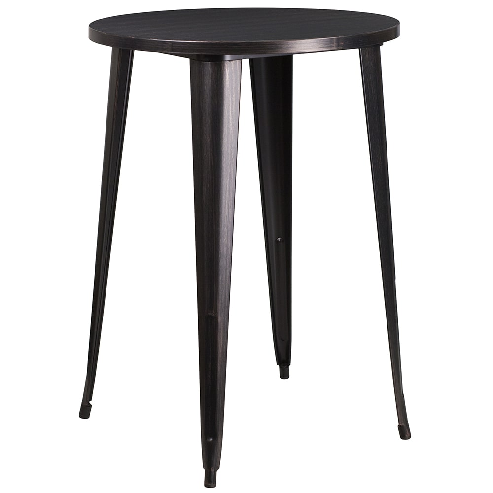 916-CH5109040BQ 30" Round Bar Height Table - Black & Antique Gold Steel Top, Steel Base
