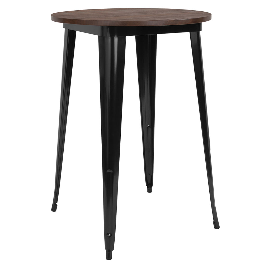 916-CH5109040M1BK 30" Round Bar Height Table - Walnut Rustic Wood Top, Steel Base