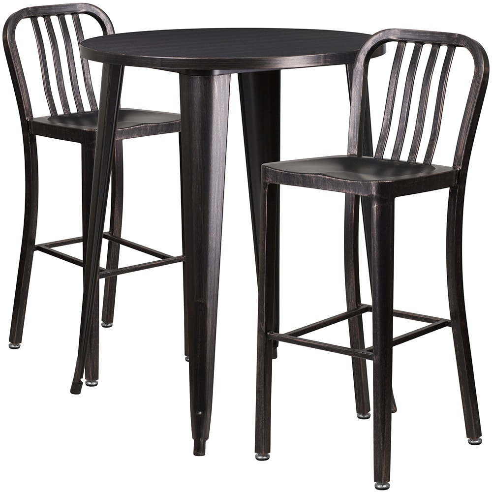 916-CH51090BH230VBQ 30" Square Bar Height Table w/ (2) Bar Stool Set - Black & Antique G...
