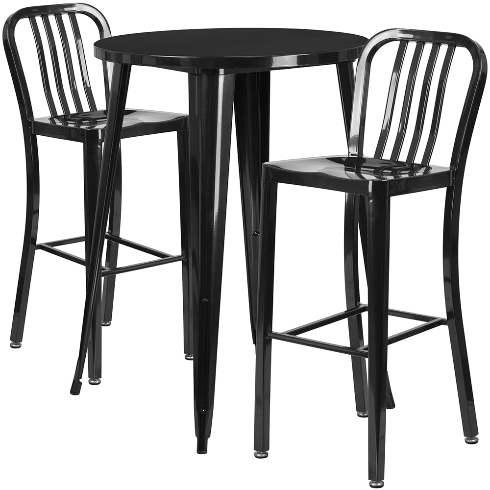 916-CH51090BH230VBK 30" Square Bar Height Table w/ (2) Bar Stool Set - Black Steel Top, Stee...