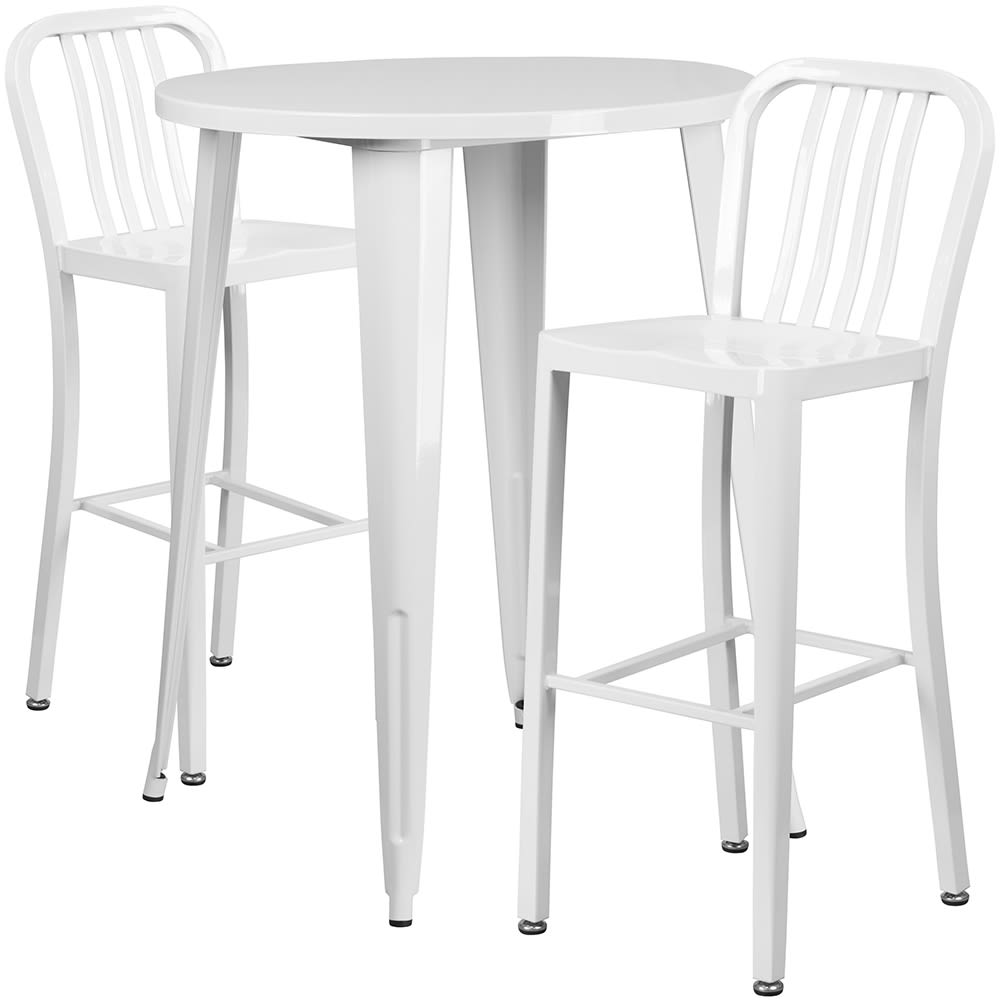 916-CH51090BH230VWH 30" Square Bar Height Table w/ (2) Bar Stool Set - White Steel Top, Stee...
