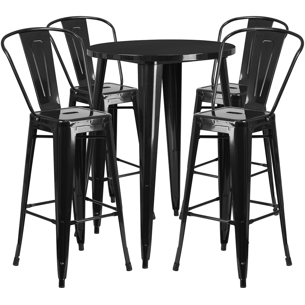 916-CH51090BH430CBK 30" Square Bar Height Table w/ (4) Bar Stool Set - Black Steel Top, Stee...