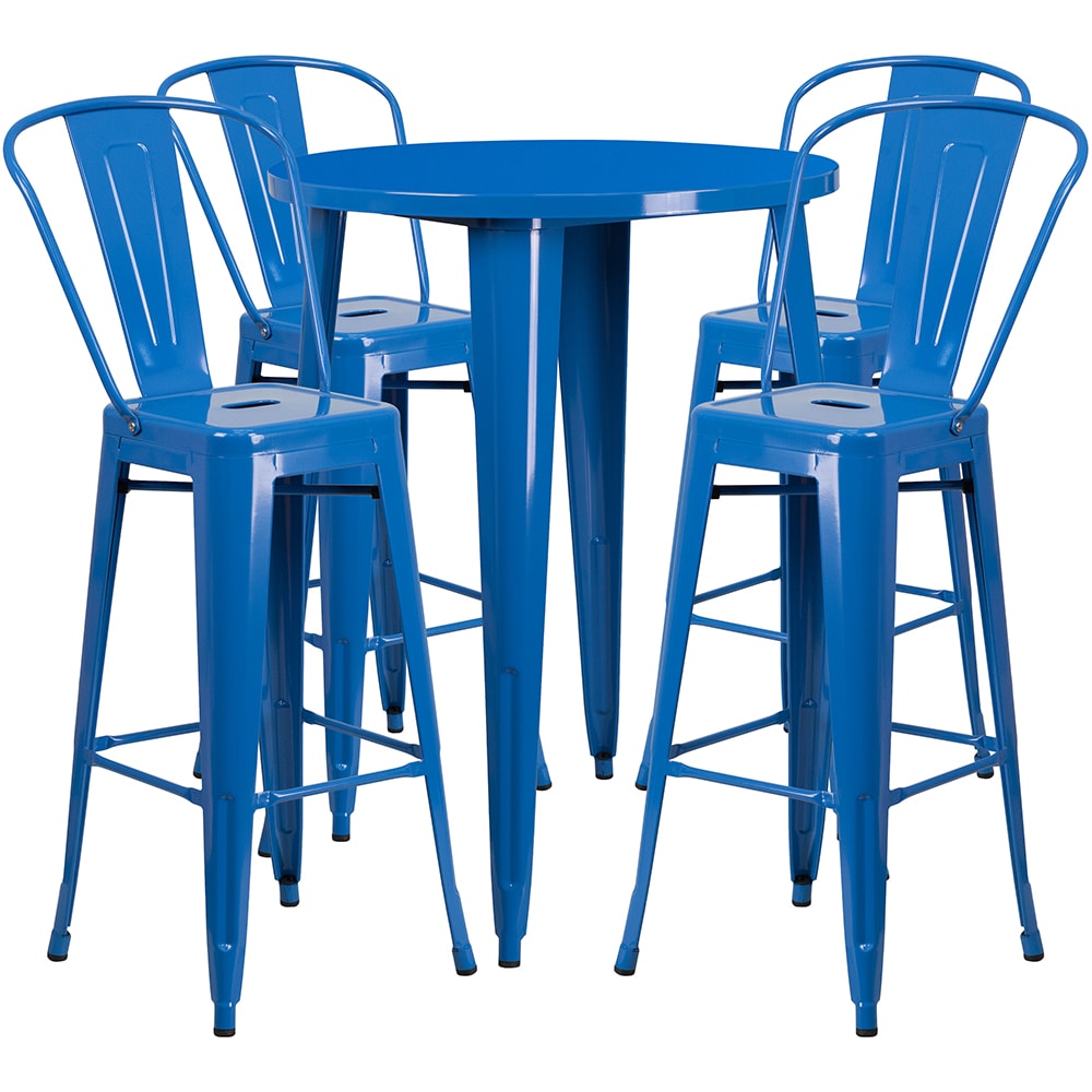 916-CH51090BH430CBL 30" Square Bar Height Table w/ (4) Bar Stool Set - Blue Steel Top, Steel...