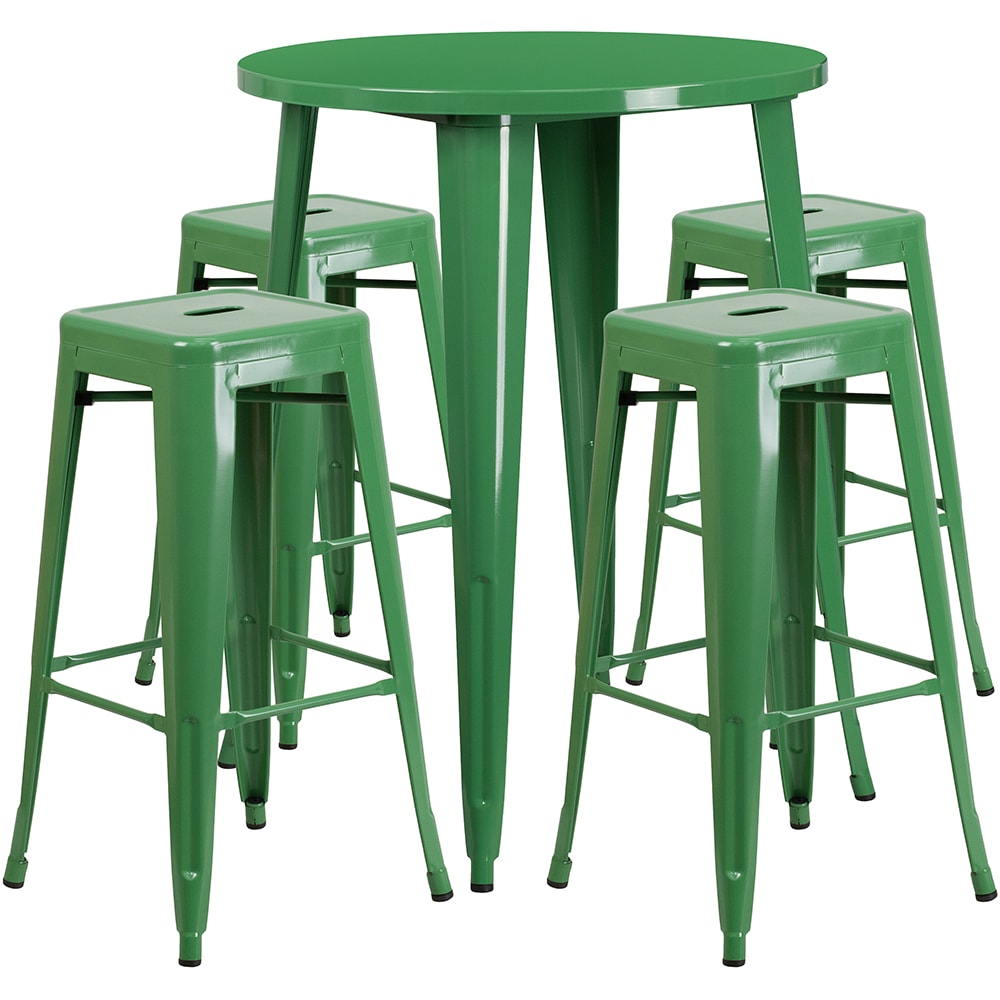 916-CH51090BH430SSGN 30" Square Bar Height Table w/ (4) Bar Stool Set - Green Steel Top, Ste...